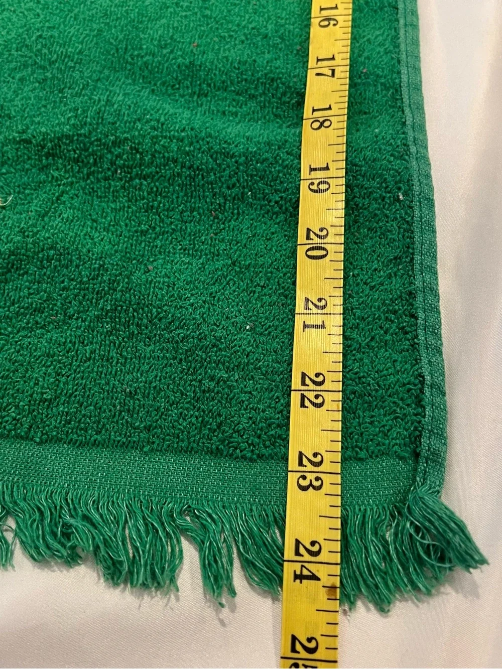 Vintage Cannon Christmas Hand Towel Green JOY Horn Embroidered Fringe Cotton